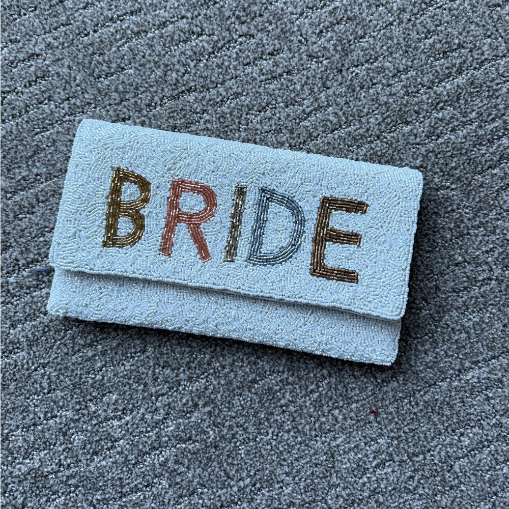 BRIDE Embroidered Beaded Clutch Wristlet - White